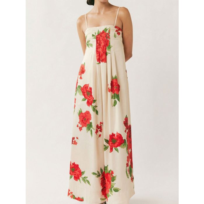 Tropical Floral Square Neck a Line Resort Pintuck Maxi Dress