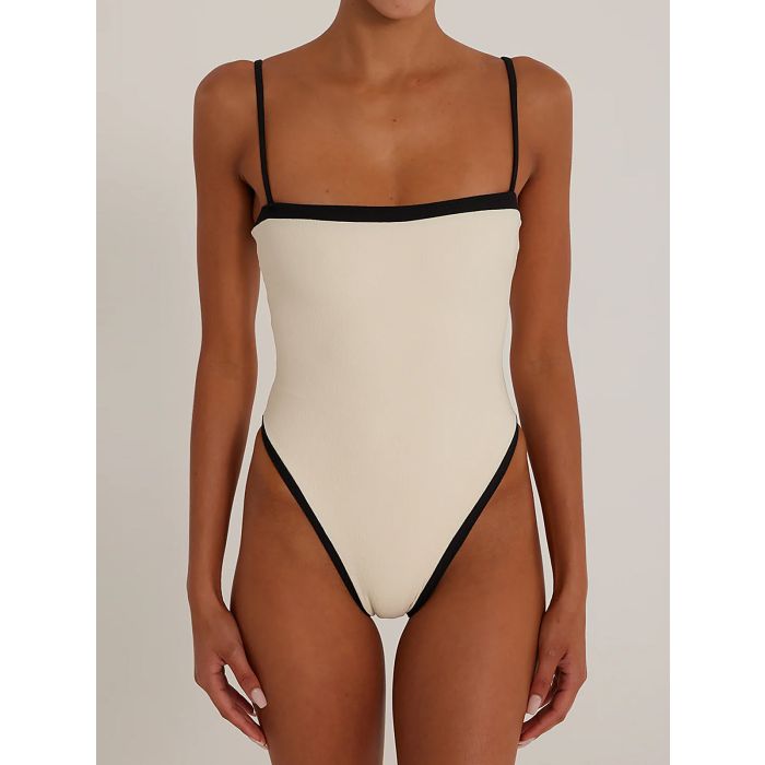 Chic Color Block High-Cut Square Neck One-Piece Swimsuit