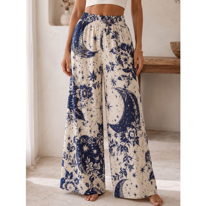 Breezy High Waist Wide Leg Tropical Resort Palazzo Pants
