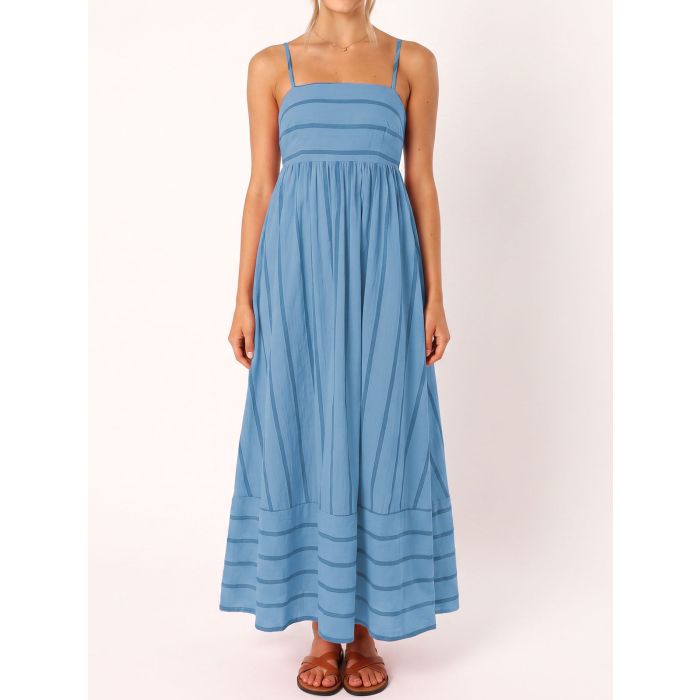 Flattering Square Neck Empire Waist Resort Striped Slip Maxi Dress