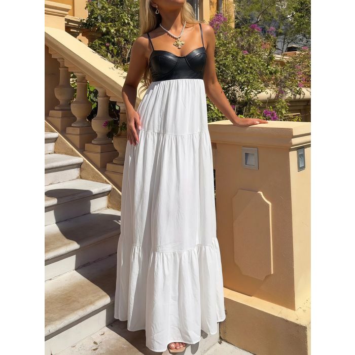 Unique Contrast Sweetheart Empire Waist Resort Babydoll Maxi Sun Dr…