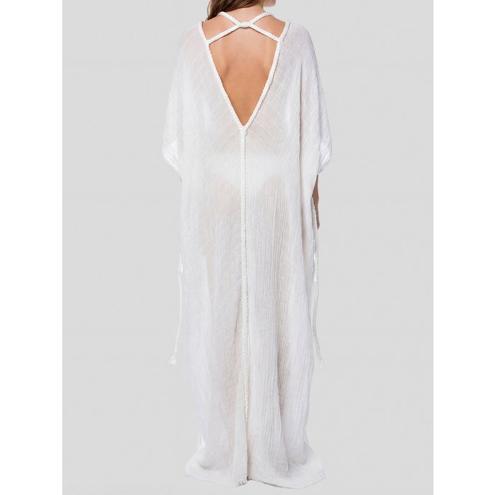 Braided Rope V-Neck Wide Sleeve Oversized Resort Kaftan Maxi Dress
