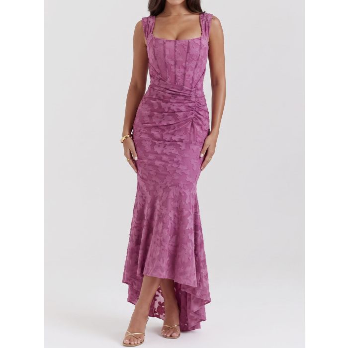 Romantic Floral Square Neck Ruched Corset Resort High Low Fishtail…