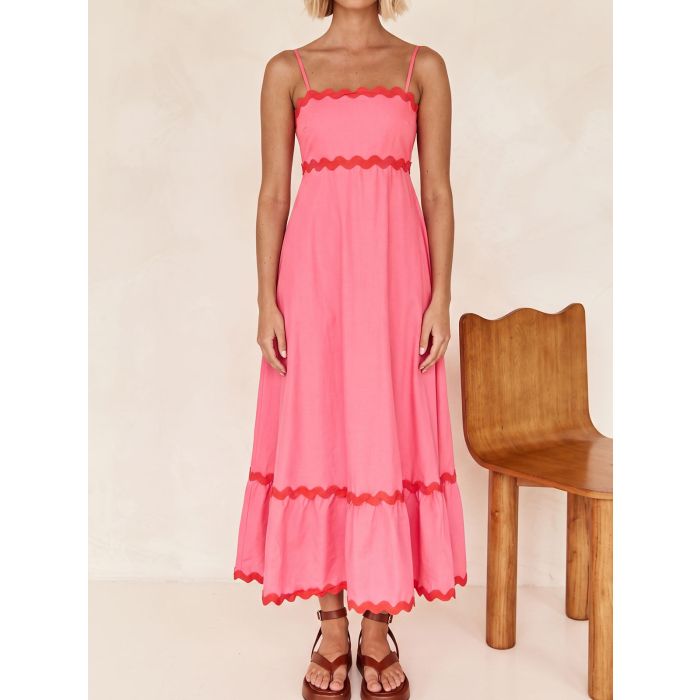 Relaxed Ric Rac Square Neck Empire Waist Resort Babydoll Slip Maxi…
