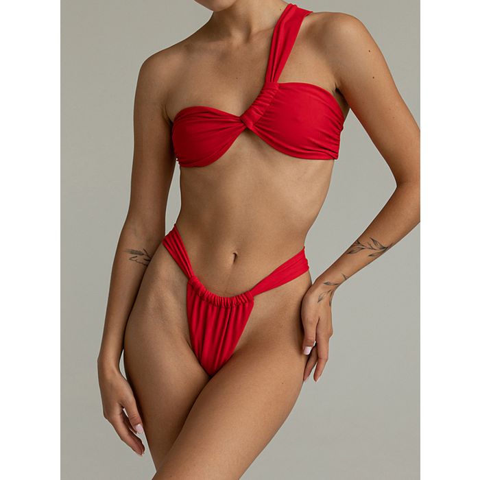 Asymmetrical One Shoulder Ruched High-Cut Two-Piece Bikini Set