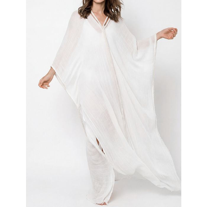 Braided Rope V-Neck Wide Sleeve Oversized Resort Kaftan Maxi Dress