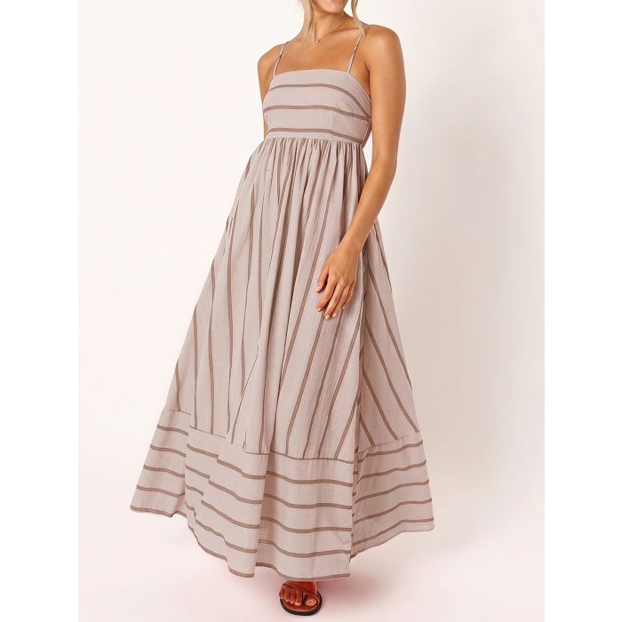 Flattering Square Neck Empire Waist Resort Striped Slip Maxi Dress