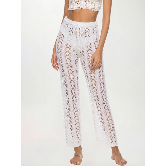 Relaxed High Waist Wide Leg Beach Crochet Knit Cover-Up Pants