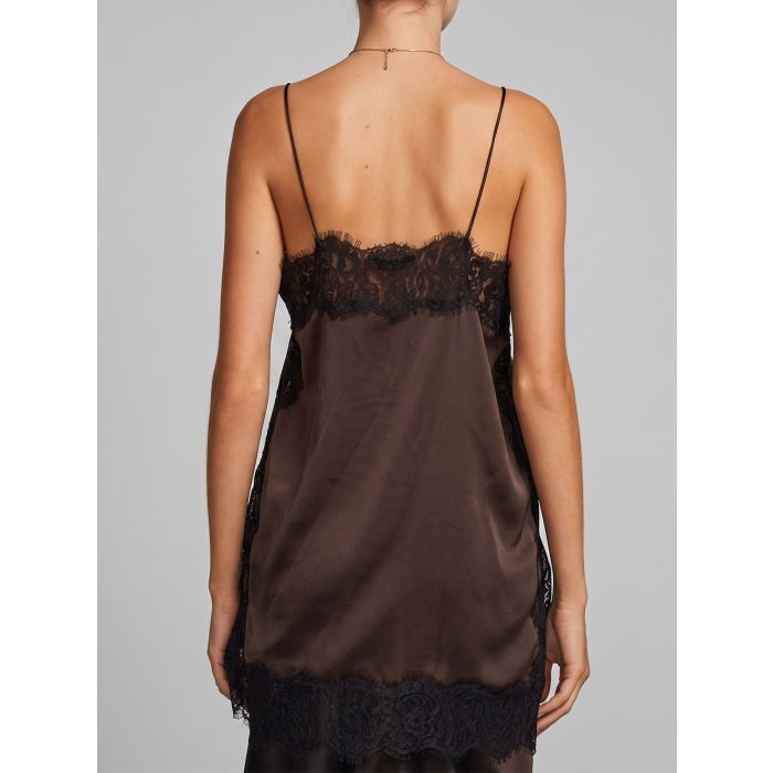 Luxury Lace Square Neck Side Slit Resort Longline Cami Satin Top