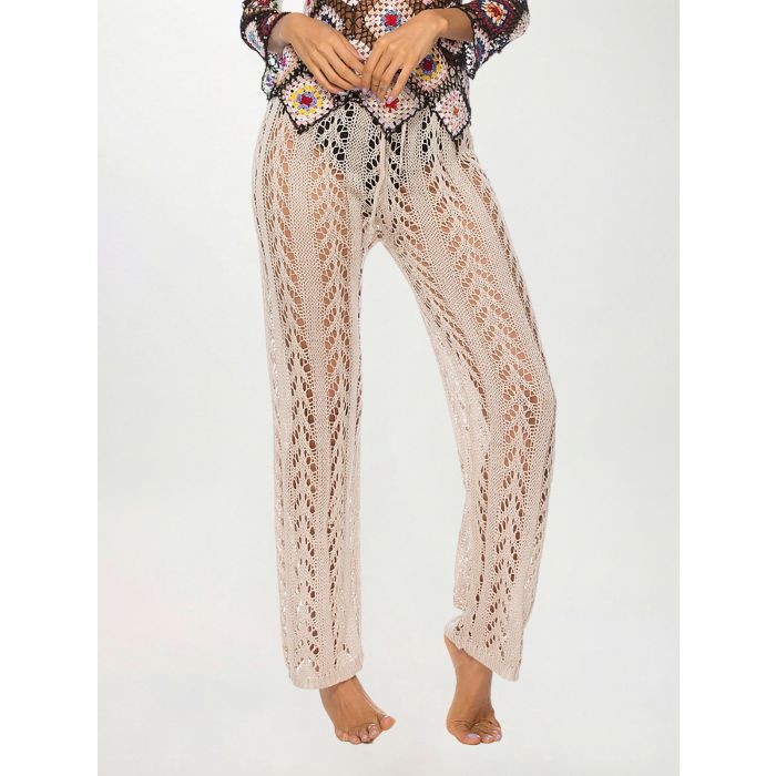 Relaxed High Waist Wide Leg Beach Crochet Knit Cover-Up Pants