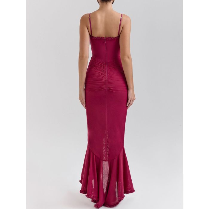 Flowy Ruffle Sweetheart Ruched Mesh Resort Sleeveless High Low Dress