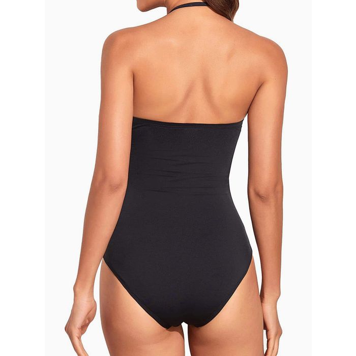 Classic Solid Color Ruched Moderate Bandeau One-Piece Swimsuit