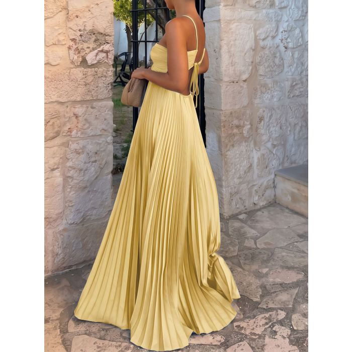 Flowy Crisscross Strap Empire Waist Resort Pleated Cutout Maxi Dress