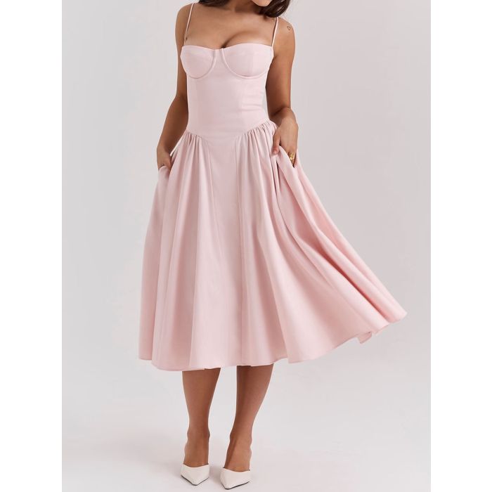 Flattering Bustier Corset Drop Waist Fit and Flare Resort Slip Midi…