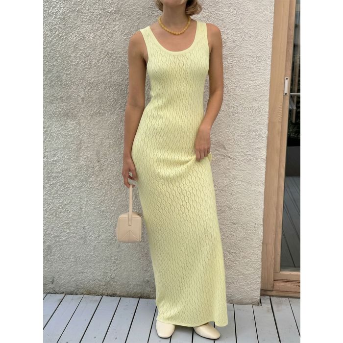 Chic Scoop Neck Sleeveless Beach Crochet Knit Cover-Up Maxi Dress