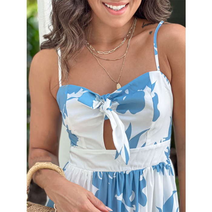 Floral Print Maxi Dress with Tie-Front