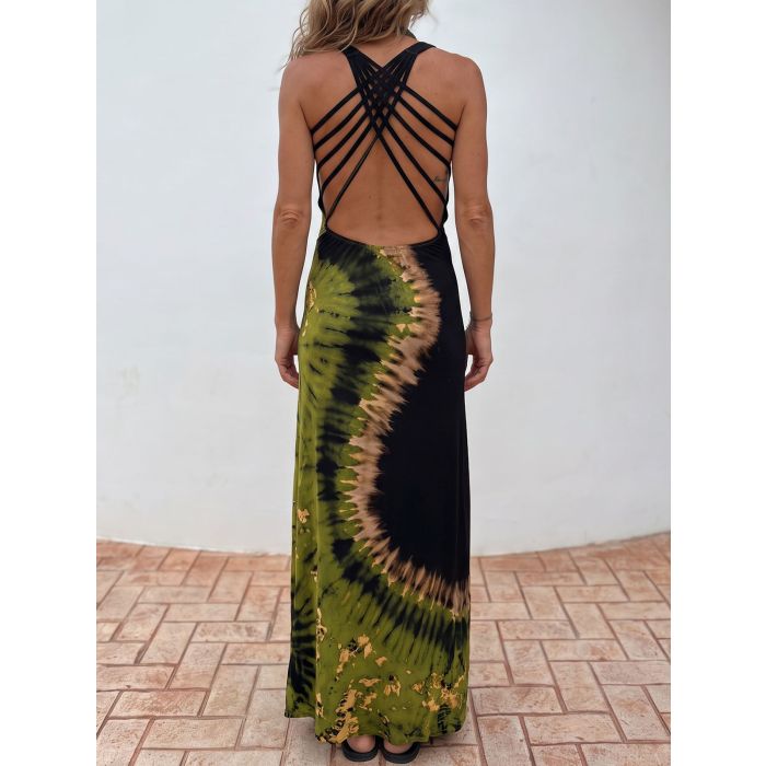 Tidal Tie Dye Criss Cross Back Resort Summer Tank Maxi Dress