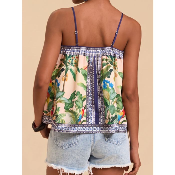 Tropical Palm Square Neck Breezy Resort Crop Cami Tank Top