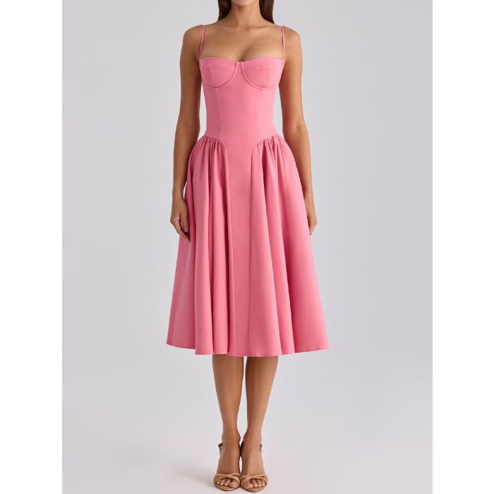 Flattering Bustier Corset Drop Waist Fit and Flare Resort Slip Midi…