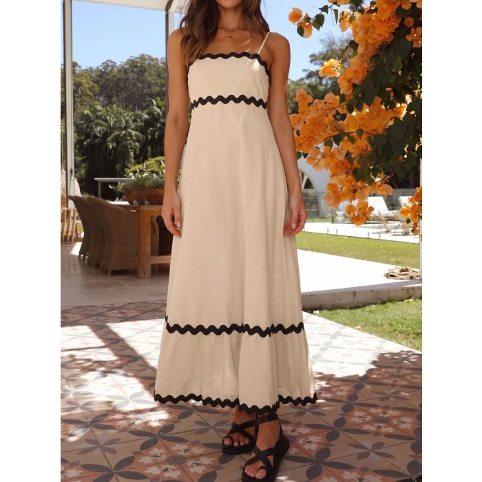 Relaxed Ric Rac Square Neck Empire Waist Resort Babydoll Slip Maxi…