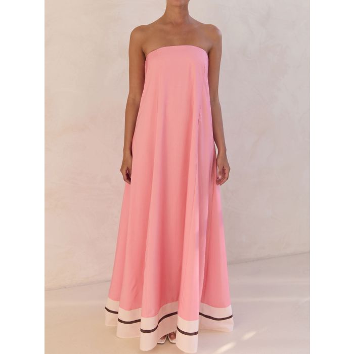 Flowy Border Strapless a Line Resort Strapless Maxi Dress