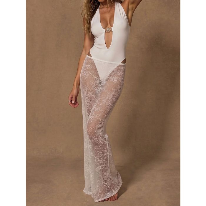 Fishtail Lace Cover-Up Sunburst Cutout Deep V Two-Piece Swimsuit