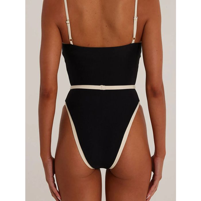 Contrast Block High-Cut Flattering Balconette One-Piece Swimsuit