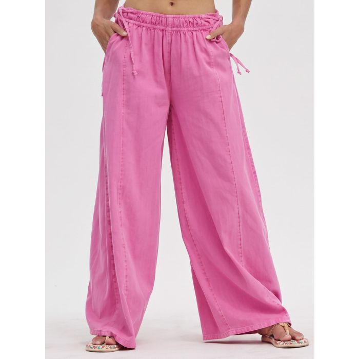 Relaxed Side Tie High Waist Wide Leg Linen Blend Resort Palazzo Pan…