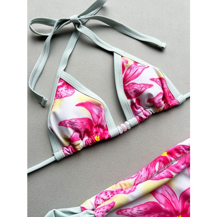 Bloom Floral High-Cut Beaded Halter Two-Piece Bikini Set