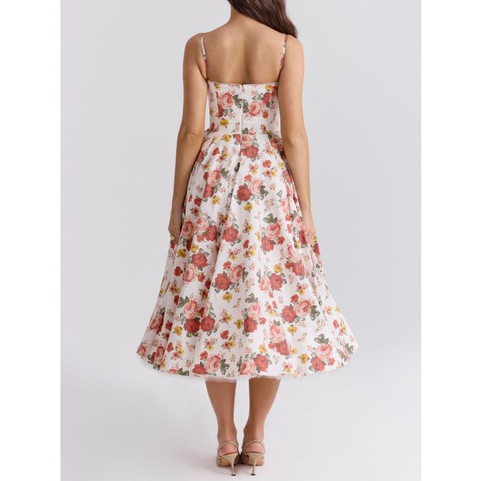 Elegant Sweetheart Fit Flare Tulle Layer Resort Satin Slip Midi Dre…