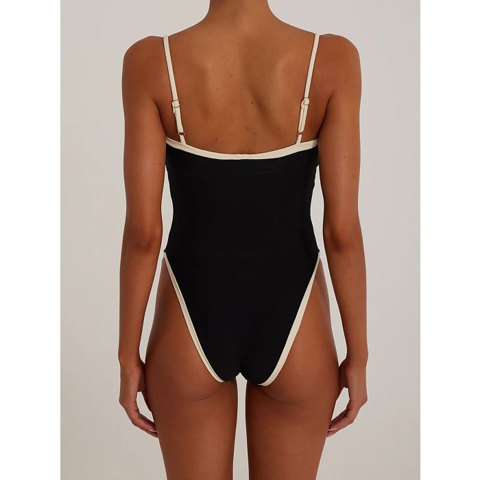 Chic Color Block High-Cut Square Neck One-Piece Swimsuit