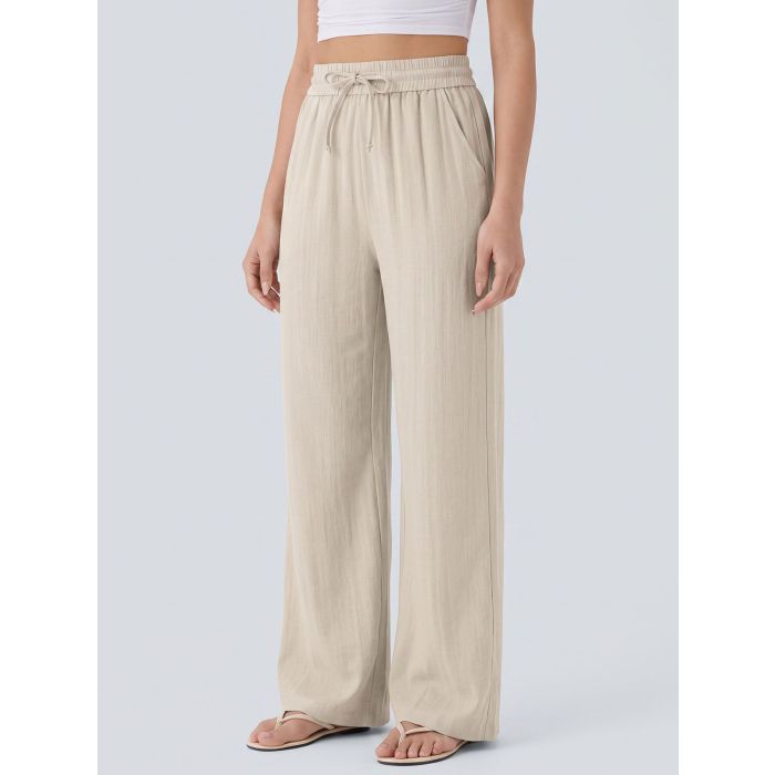 Casual Drawstring Tie High Waist Pocket Resort Wide Leg Pants