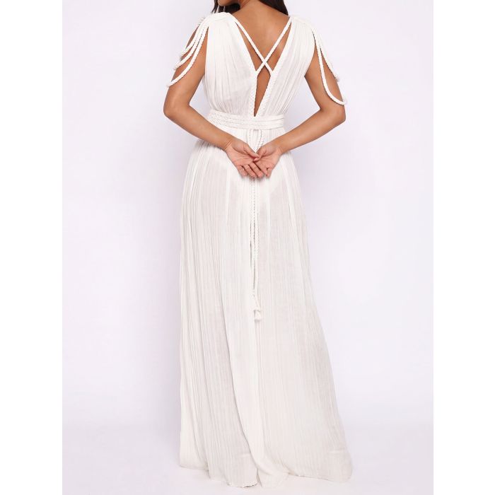 Convertible Braided Strappy Epaulette Shoulder Resort Wrap Maxi Dre…