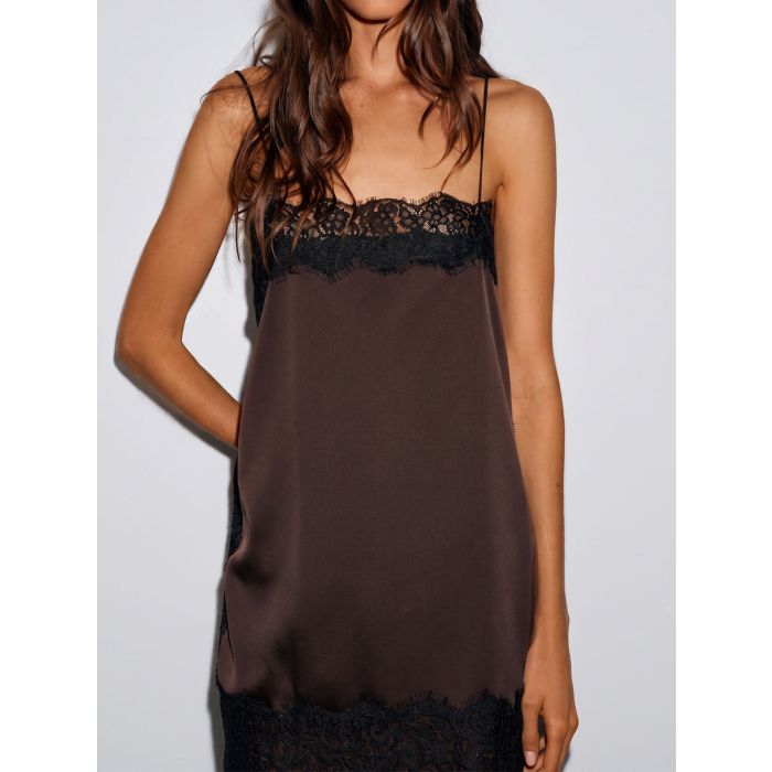 Luxury Lace Square Neck Side Slit Resort Longline Cami Satin Top