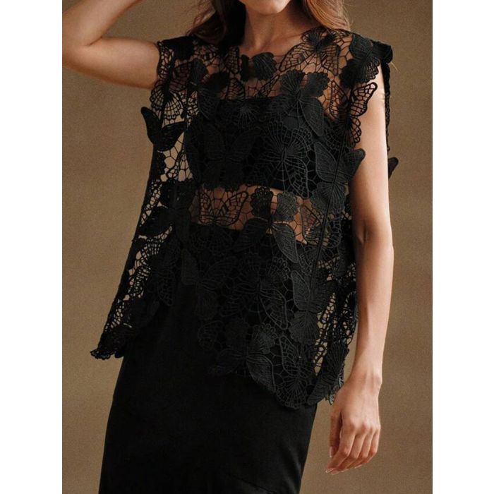 Asymmetrical Sleeveless Beach Butterfly Crochet Knit Cover-Up