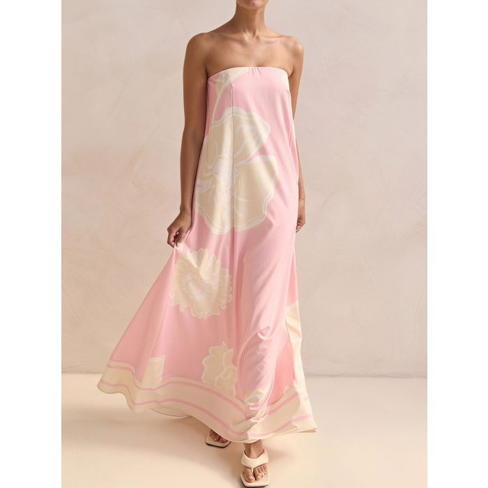Flowy Border Strapless a Line Resort Strapless Maxi Dress