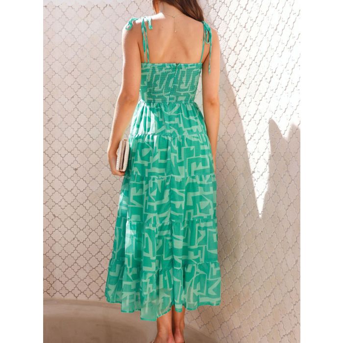 Geometric Twist Sweetheart Resort Ruffle Tiered Midi Sundress