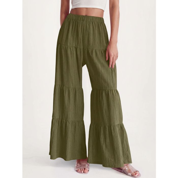 Relaxed Chic Tiered Flare High Waist Resort Crinkle Wide Leg Pants