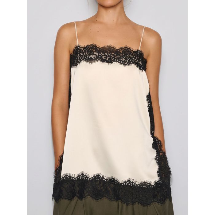 Luxury Lace Square Neck Side Slit Resort Longline Cami Satin Top