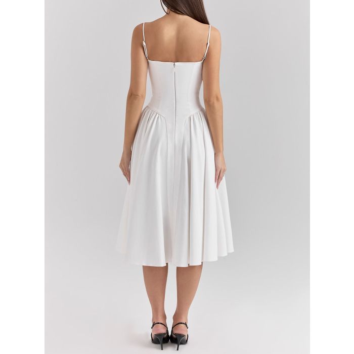 Flattering Bustier Corset Drop Waist Fit and Flare Resort Slip Midi…