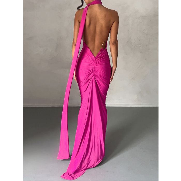 Flattering Backless Draped O Ring One Shoulder Ruched Fishtail Maxi…