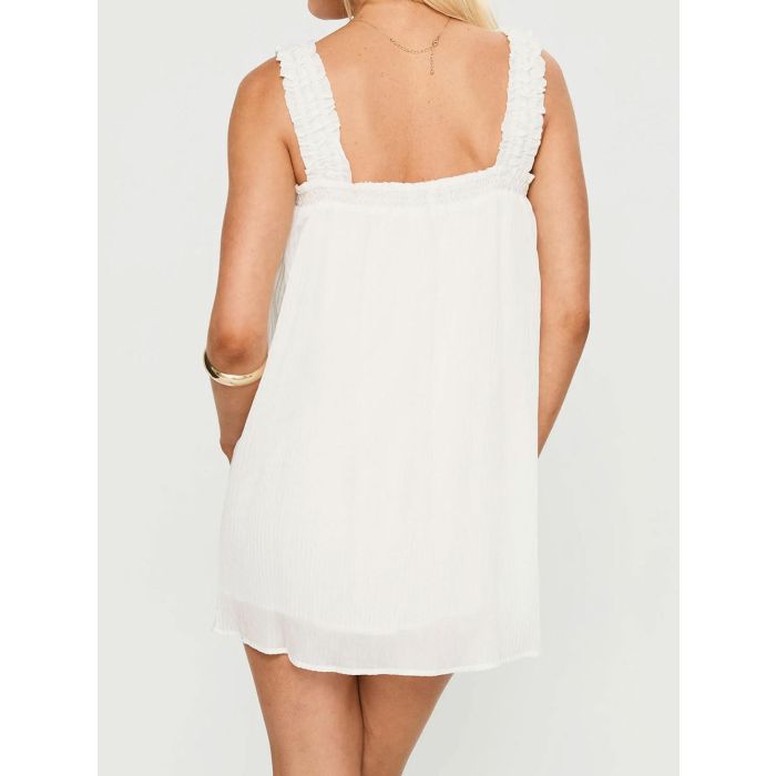 Playful Square Neck Bow Babydoll Resort Pleated Mini Sundress
