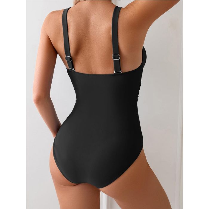Active Deep V Wide Strap Ruched Moderate One-Piece Swimsuit