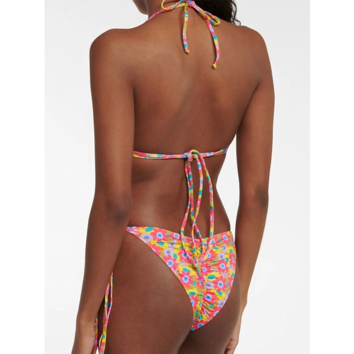 Relaxed Floral Strappy Scrunch High-Cut Triangle Two-Piece Bikini S…