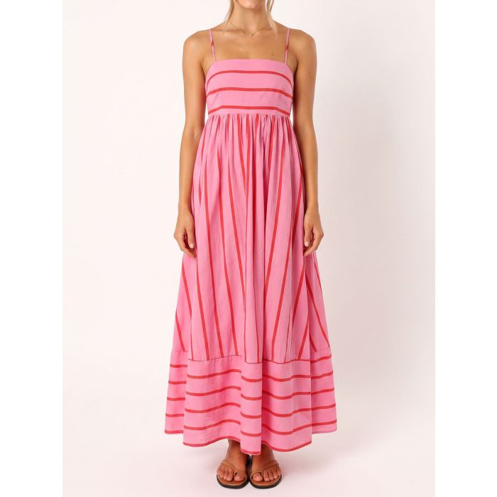 Flattering Square Neck Empire Waist Resort Striped Slip Maxi Dress