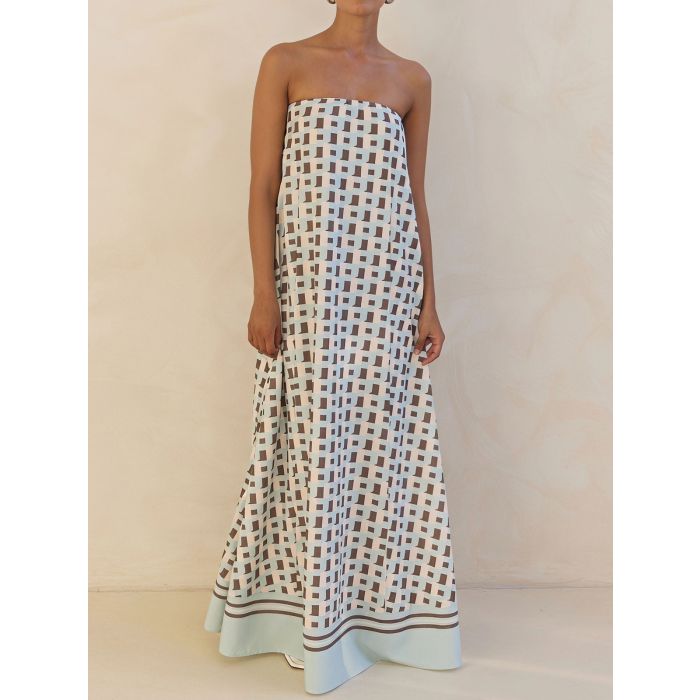 Flowy Border Strapless a Line Resort Strapless Maxi Dress