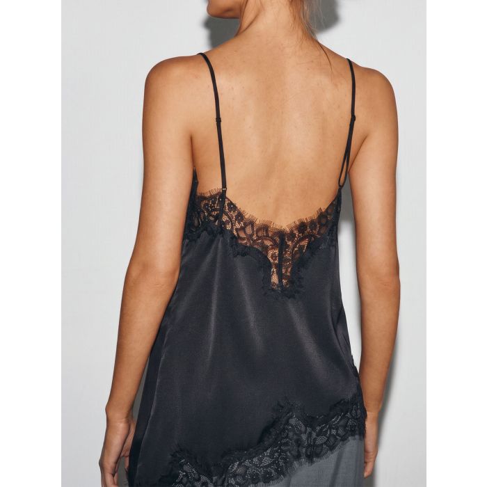 Asymmetrical Lace V-Neck Spaghetti Strap Resort Cami Satin Top
