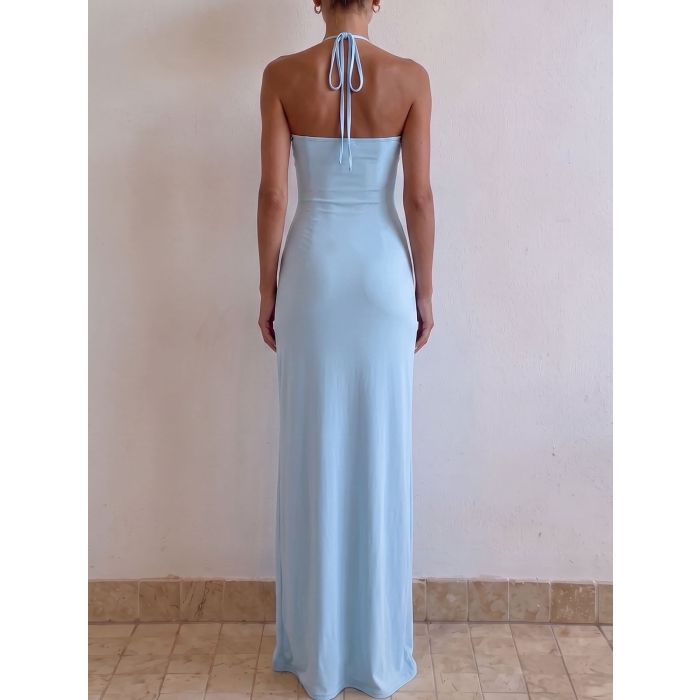 Effortless Chic Halter Tie Column Resort Draped Ruched Maxi Dress