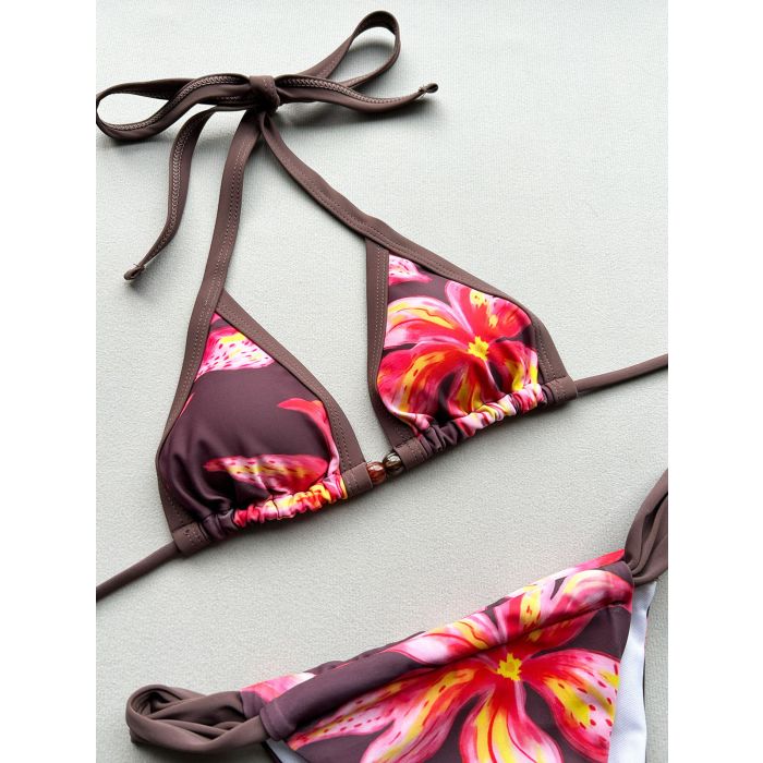 Bloom Floral High-Cut Beaded Halter Two-Piece Bikini Set