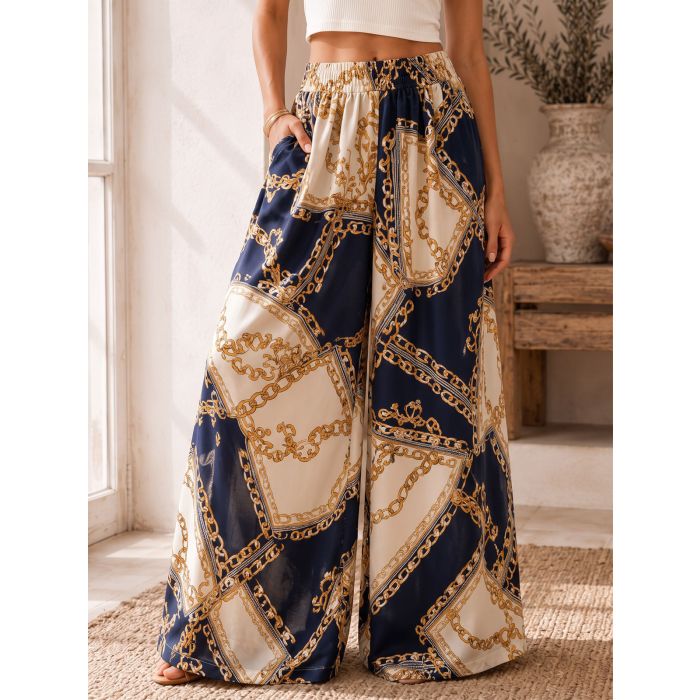 Breezy High Waist Wide Leg Tropical Resort Palazzo Pants